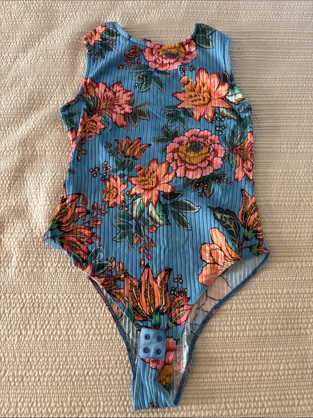FARM Rio Blue Floral Ribbed Bodysuit